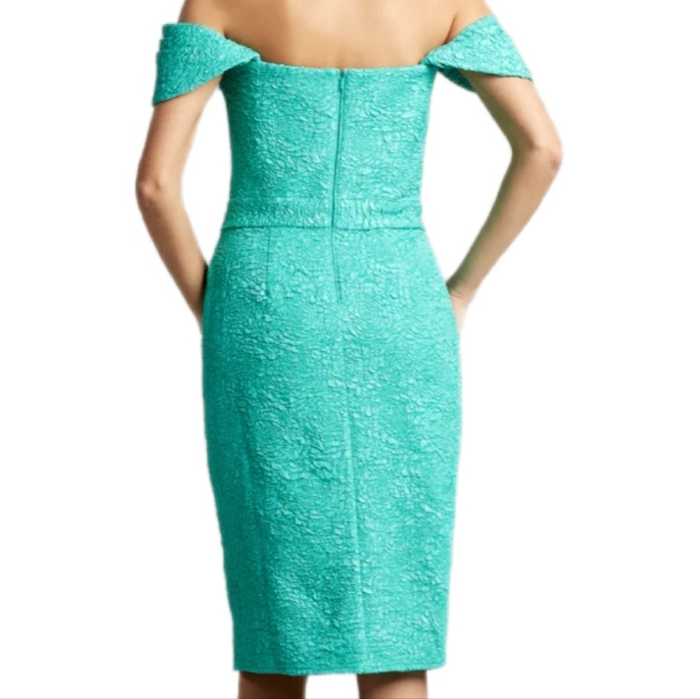Tadashi Shoji Turquoise Women Tulip Off The Shoulder Dress sz 8 Wedding Cocktail - Picture 2 of 16